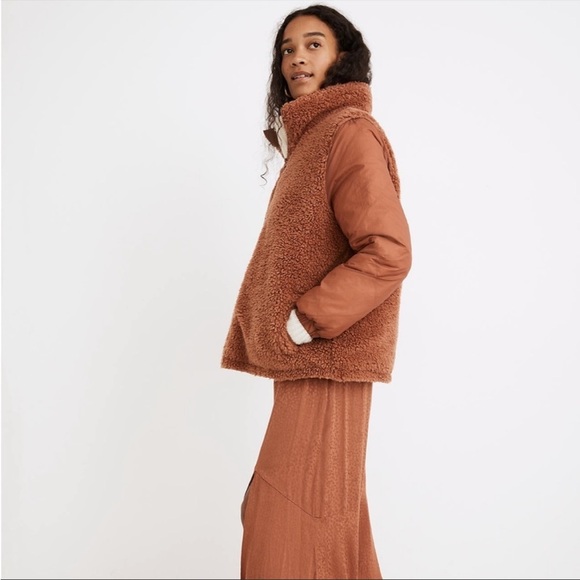 Madewell warm umber Reversible Sherpa Puffer full zip jacket NC574 Size XXS - Picture 8 of 15